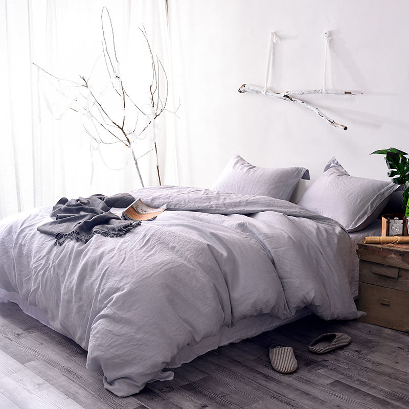 Conjunto de lençóis de linho lavado simples de duas pedras de cor natural
